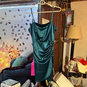Emerald Sundae Ruched Green Cocktail Mini Dress